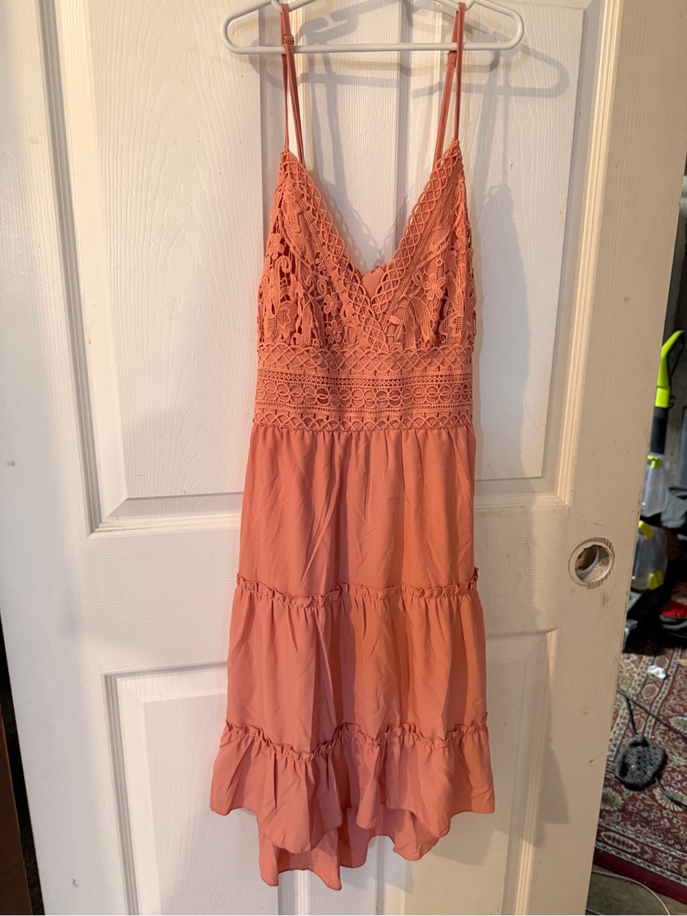 Wish Coral Crochet Bodice Tiered Midi Dress